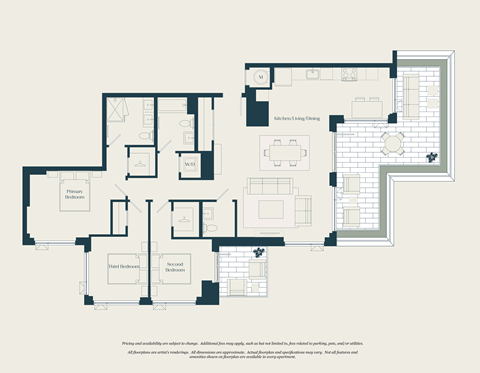Floor plan for 3 beds, 2.5 baths, 1439 sqft